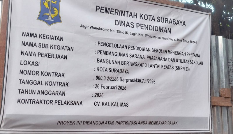 Pembangunan di SMPN 23 Surabaya, Rekanan Diduga Raup Laba Tak Wajar