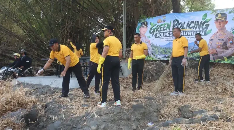 Polres Pasuruan Gelar Olahraga Bersama dan Green Policing, Bersihkan Sungai Bekacak